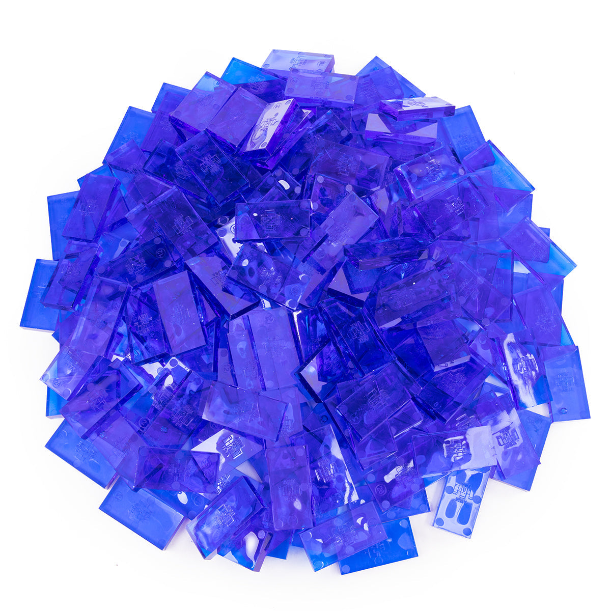 Clear blue dominoes of bulk type