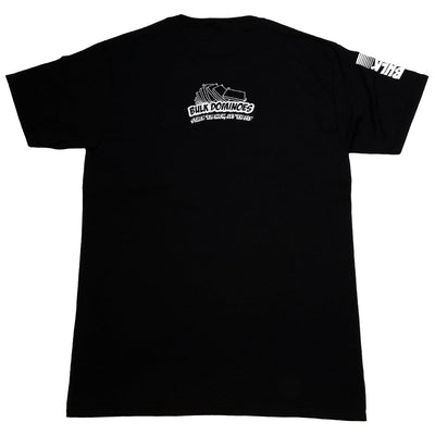 black shirt bulk dominoes tech logo back