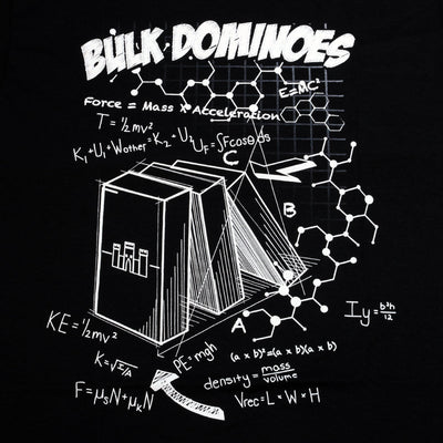 black shirt bulk dominoes tech logo front close up