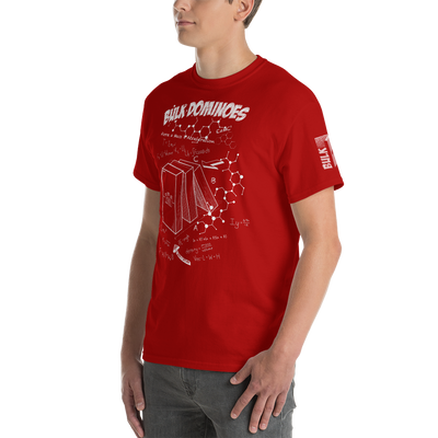 Bulk Dominoes red tech tshirt 45 degree angle
