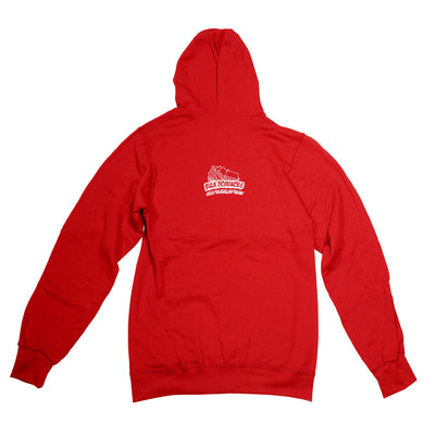 Bulk Dominoes Red Hoodie Tech Back