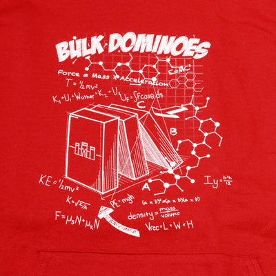 Bulk Dominoes Red Hoodie Tech Front Close Up